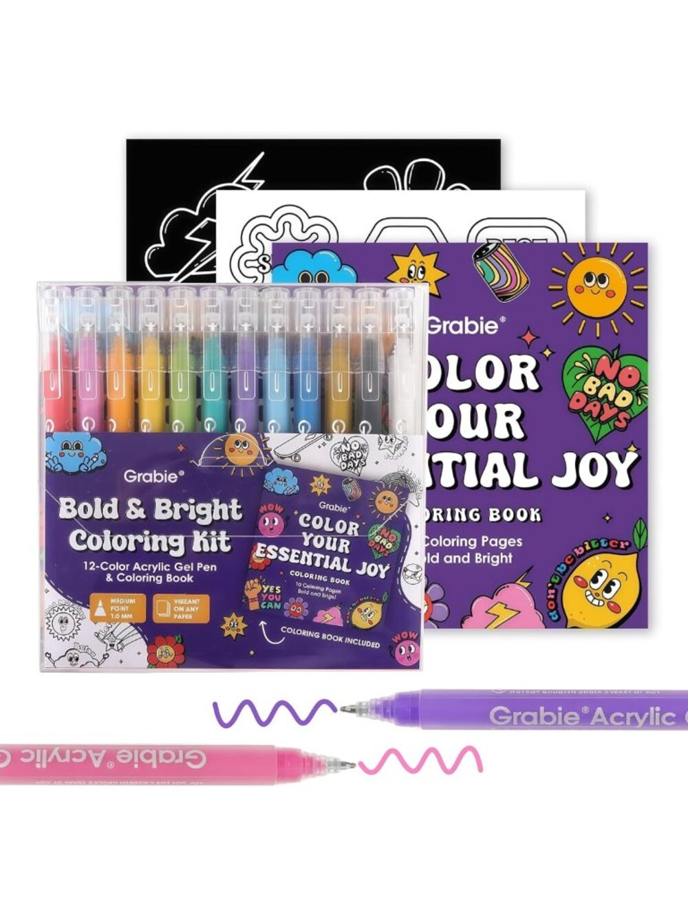 Vibrant Acrylic Gel Pens Coloring Set with 12 Essential Colors & Art Book